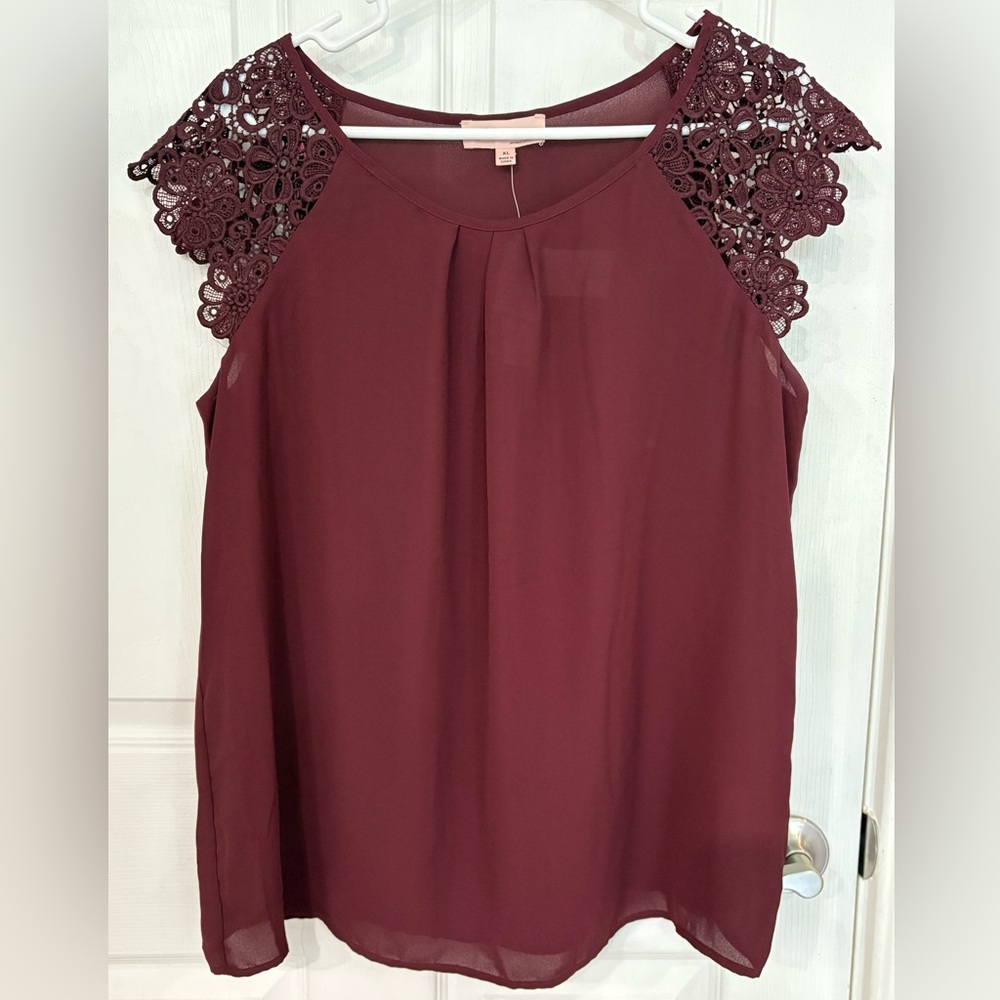NWT Philosophy Wine Colored Lace Accent Blouse